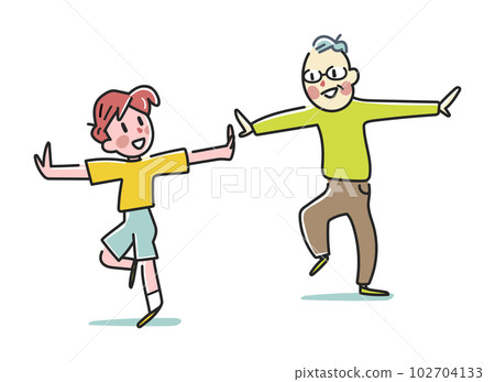 祖孫單腿站立檢查運動器官功能障礙插圖素材 102704133