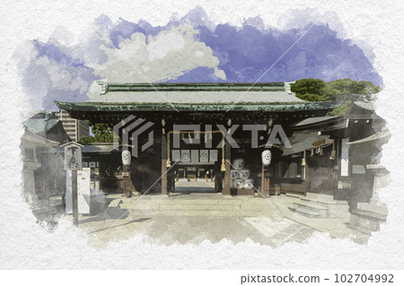 Watercolor style Saga castle town Saga Shrine Shinmon Gate Saga City, Saga Prefecture 102704992