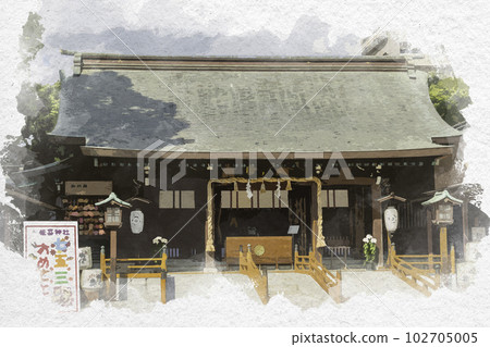 Watercolor-style Saga Castle Town Saga Shrine Worship Hall Saga City, Saga Prefecture Watercolor-style Saga Castle Town Saga Shrine Worship Hall Saga City, Saga Prefecture 102705005