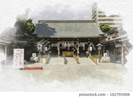 Watercolor-style Saga Castle Town Saga Shrine Worship Hall Saga City, Saga Prefecture Watercolor-style Saga Castle Town Saga Shrine Worship Hall Saga City, Saga Prefecture 102705006