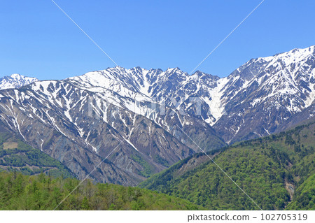 Northern Alps seen from Hakuba Iwatake Mountain Resort in May 102705319