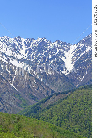 Northern Alps seen from Hakuba Iwatake Mountain Resort in May 102705326