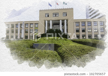 Watercolor style Saga Castle Town Saga Prefectural Office Main Building Saga City, Saga Prefecture Watercolor style Saga Castle Town Saga Prefectural Office Main Building Saga City, Saga Prefecture 102705657
