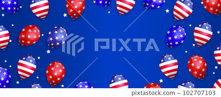 Composition with balloons with symbols of the flag of America on a blue background Composition with balloons with symbols of the flag of America on a blue background 102707103