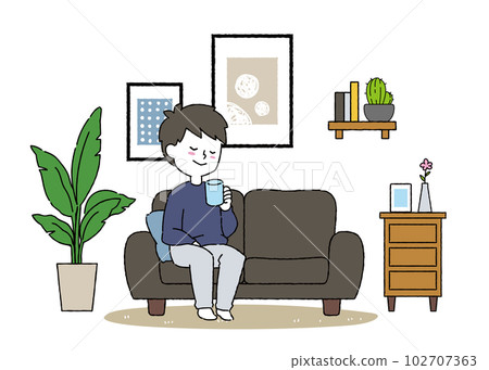 坐在簡易沙發上的男人插畫 坐在簡易沙發上的男人插畫 102707363