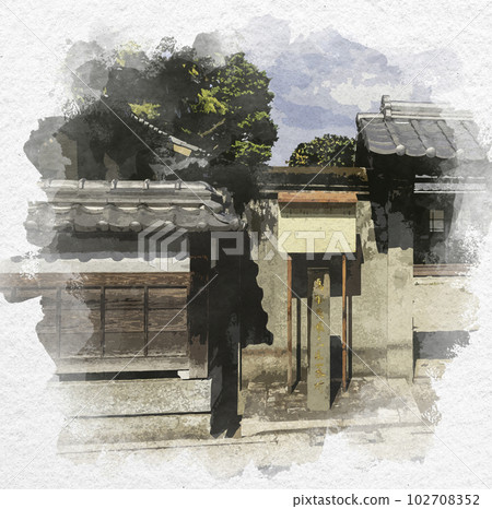 水彩風格的佐賀城下町千福寺寺本良順的墳墓佐賀縣佐賀市 102708352