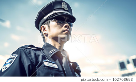 A police officer working in the blue sky, a police man (Generative AI) 102708698