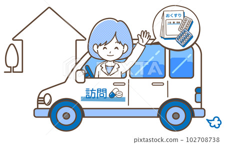 Home car, female pharmacist and medicine Home car, female pharmacist and medicine 102708738