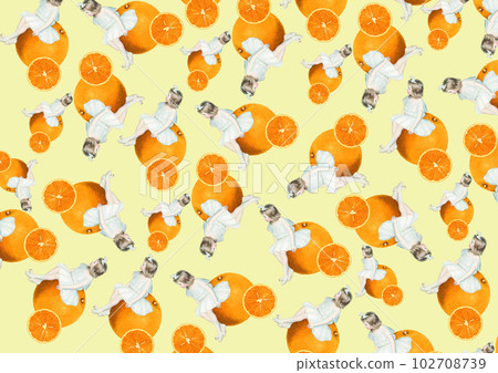 Vintage wrapping paper with girl sitting on orange Vintage wrapping paper with girl sitting on orange 102708739