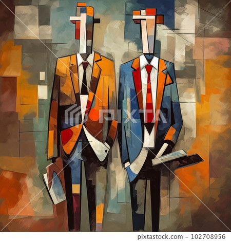 Multiple businessmen drawn in art, Generative AI AI image 102708956