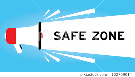 Color megaphone icon with word safe zone in white banner on blue background Color megaphone icon with word safe zone in white banner on blue background 102709014