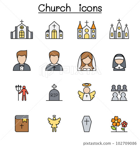 Church color line icon set 102709086