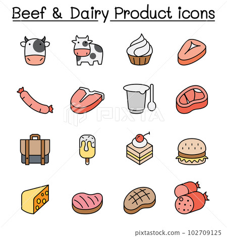 Beef and Dairy Products color line icon set 102709125
