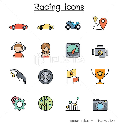 Racing color line icon set Racing color line icon set 102709128