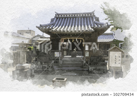 Watercolor style Saga castle town Yasaka Shrine main building Saga City, Saga Prefecture Watercolor style Saga castle town Yasaka Shrine main building Saga City, Saga Prefecture 102709434