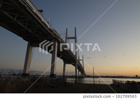 夕陽下海灣大橋下的風景 夜景 102709563