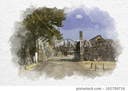Watercolor-style Saga Castle Ruins West Gate Saga City, Saga Prefecture Watercolor-style Saga Castle Ruins West Gate Saga City, Saga Prefecture 102709716
