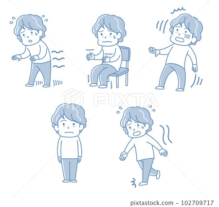 Senior male patient suffering from symptoms of illness _ Symptom 5 pose _ Single color simple / Parkinson's syndrome Senior male patient suffering from symptoms of illness _ Symptom 5 pose _ Single color simple / Parkinson's syndrome 102709717