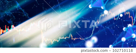 graph and indicator, red and green candlestick chart on blue theme screen, market volatility, up and down trend. Stock trading, crypto currency background. graph and indicator, red and green candlestick chart on blue theme screen, market volatility, up and down trend. Stock trading, crypto currency background. 102710118