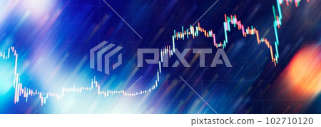 graph and indicator, red and green candlestick chart on blue theme screen, market volatility, up and down trend. Stock trading, crypto currency background. graph and indicator, red and green candlestick chart on blue theme screen, market volatility, up and down trend. Stock trading, crypto currency background. 102710120
