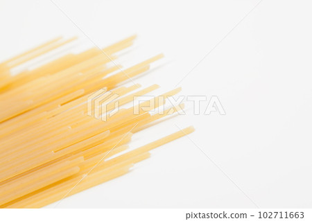 Spaghetti spread out on a white surface. Spaghetti spread out on a white surface. 102711663