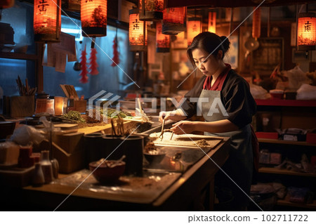 在居酒屋工作的女性形象：AI 生成的圖像 102711722