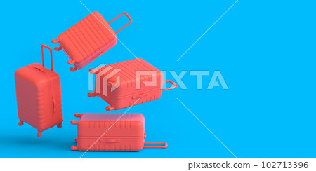 Colorful suitcase flying on monochrome background. 3D render of summer vacation Colorful suitcase flying on monochrome background. 3D render of summer vacation 102713396