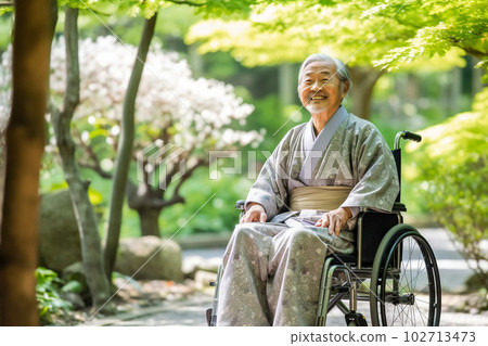 坐在輪椅上的老人：人工智能生成的圖像 102713473