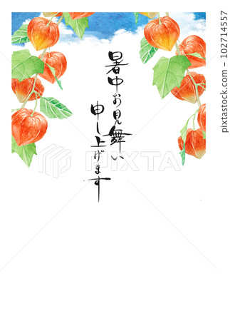 Hozuki hozuki ground cherry summer hot summer greeting card background frame watercolor illustration Hozuki hozuki ground cherry summer hot summer greeting card background frame watercolor illustration 102714557