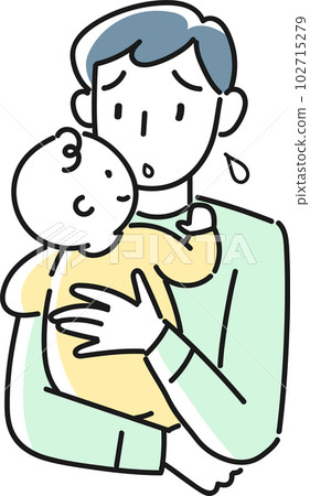 A young father and a baby who are worried about childcare 102715279