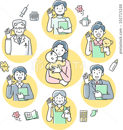 年輕媽媽育兒與育兒支援形像圖 年輕媽媽育兒與育兒支援形像圖 102715288