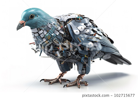 Image of a pigeon modified into a robot on a white background. Wild animal. Illustration, Generative AI. 102715677