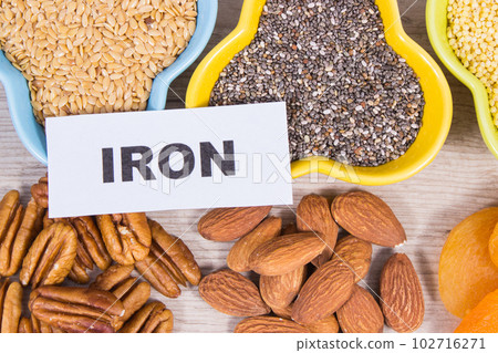 Food containing natural iron and other vitamins and minerals. Healthy eating 102716271