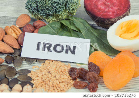 Ingredients containing natural iron, minerals and vitamins. Best food to fight with anemia 102716276