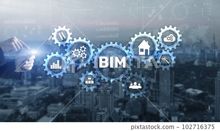 BIM Building Information modeling engineering software system. Mixed media BIM Building Information modeling engineering software system. Mixed media 102716375
