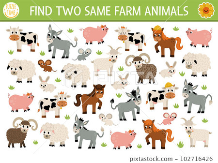 Find two same farm animals. On the farm... - Stock Illustration ...