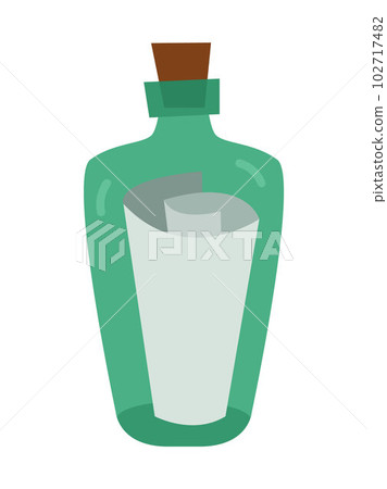 Vector bottle with paper icon. Secret pirate letter in glass container illustration. Marine treasure hunt picture isolated on white background 102717482