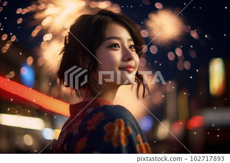 享受煙花的女人的形象：AI 生成的圖像 102717893