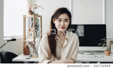 Asian business woman working in the office (Generative AI) 102718449
