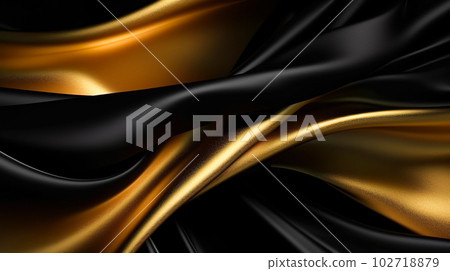 Black and gold glossy fabric background "AI generated image" 102718879