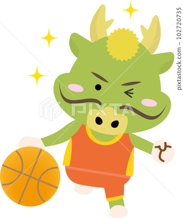 Illustration of a dragon playing basketball that can be used for New Year's cards in 2024 Illustration of a dragon playing basketball that can be used for New Year's cards in 2024 102720735