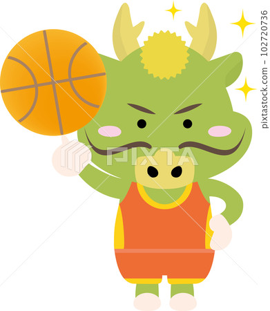 Illustration of a dragon playing basketball that can be used for New Year's cards in 2024 102720736