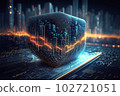 Big data connection technology. Cityscape telecommunication and communication network concept. Generative AI 102721051