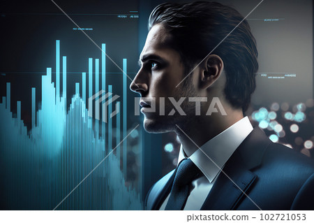 Stock market financial growth chart . Progress bar panel hologram style. Generative AI 102721053