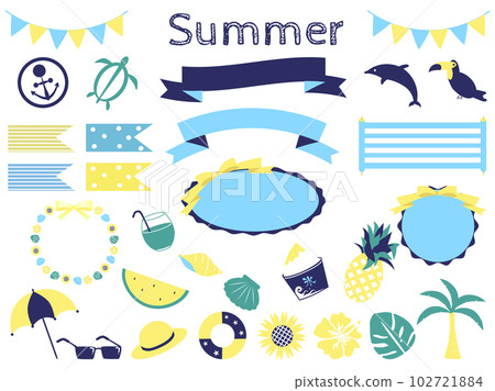 A set of stylish summer icons and sticky notes and frames 102721884