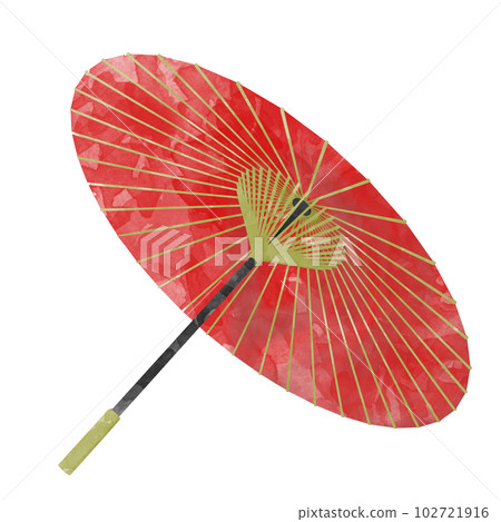 紅色日本傘水彩插圖素材 102721916