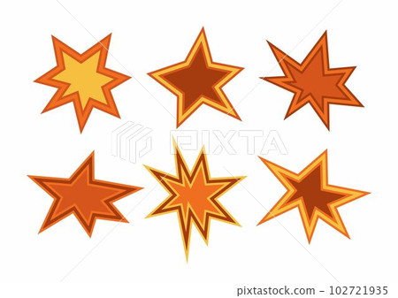 Set of few comic explosions containing yellow and orange colors. Disstorted stars. 102721935