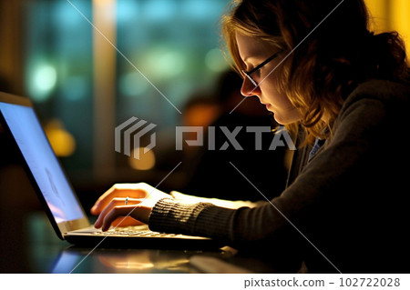 在筆記型電腦上工作的女人 102722028