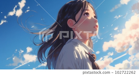 Profile of a high school girl in uniform looking up at the sky Profile of a high school girl in uniform looking up at the sky 102722262