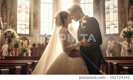 婚禮儀式，穿燕尾服的男人和穿婚紗的女人AI圖像 102724141